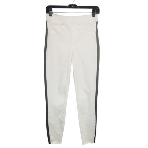 SPANX Pants - SPANX Jean-ish Ankle Skinny Pants White Charcoal Side Stripe Size Small